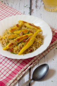Potato noodles with sauerkraut and bacon