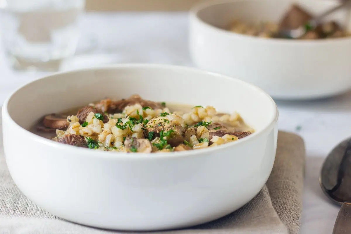 Barley Soup with Beef and Mushrooms