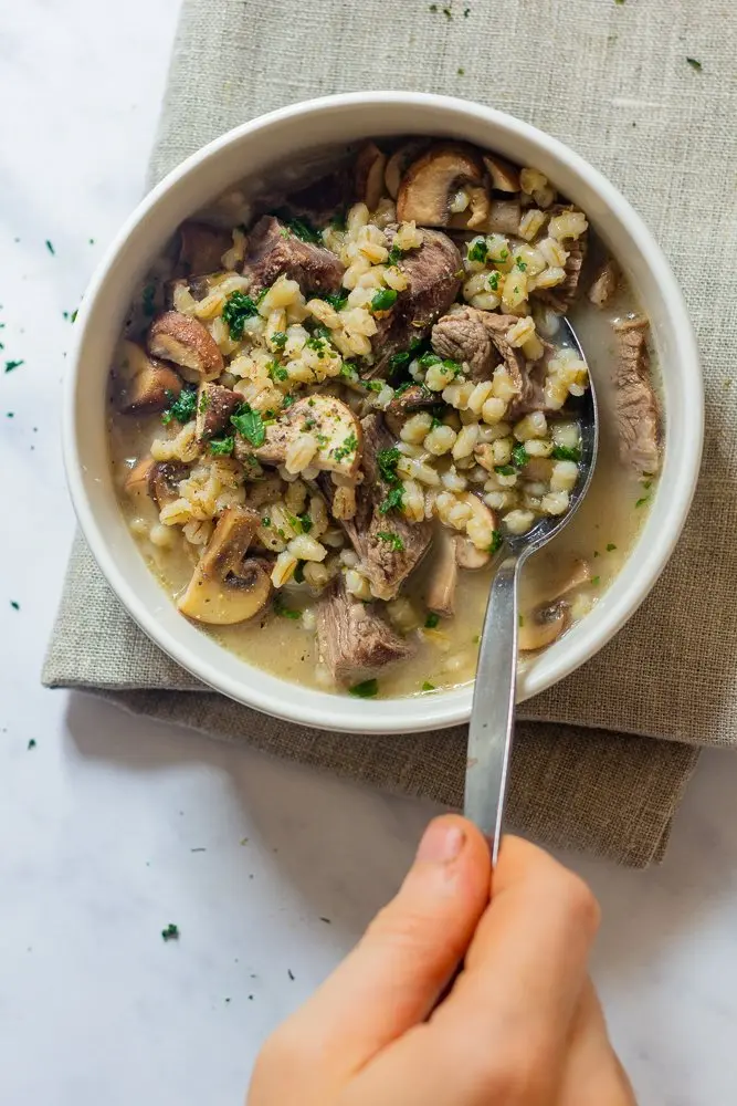 Barley Soup with Mushrooms and Beef (‘Graupeneintopf mit Pilzen und Siedfleisch’)