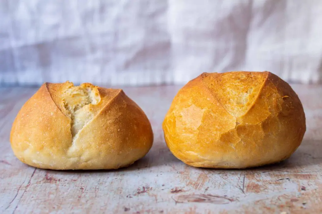 Bread roll with and without dough improver