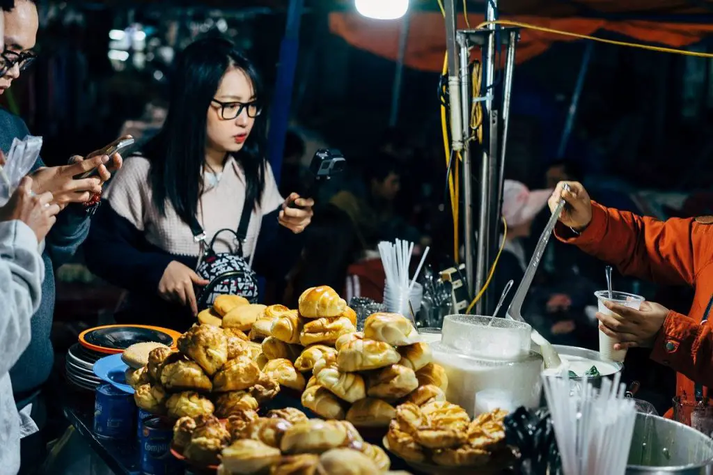Food market in asia selling bread