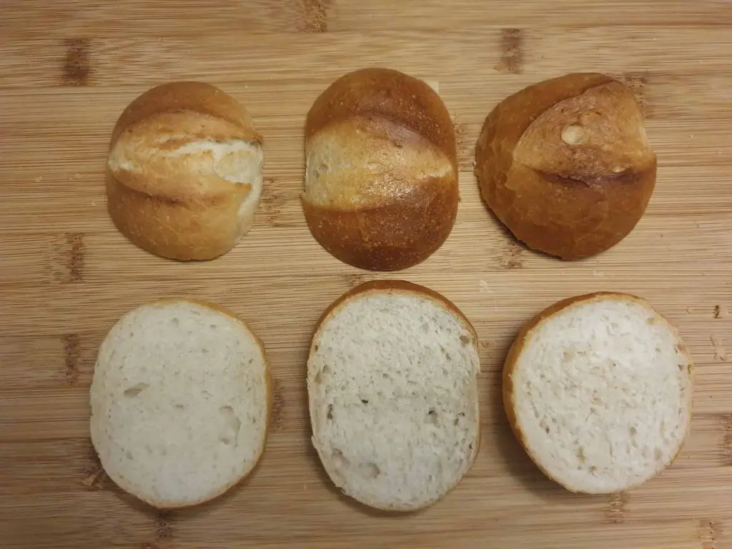 Crumb of bread rolls after baking