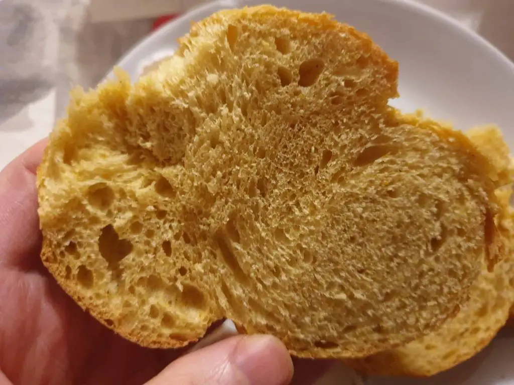 Crumb of braided bread rolls