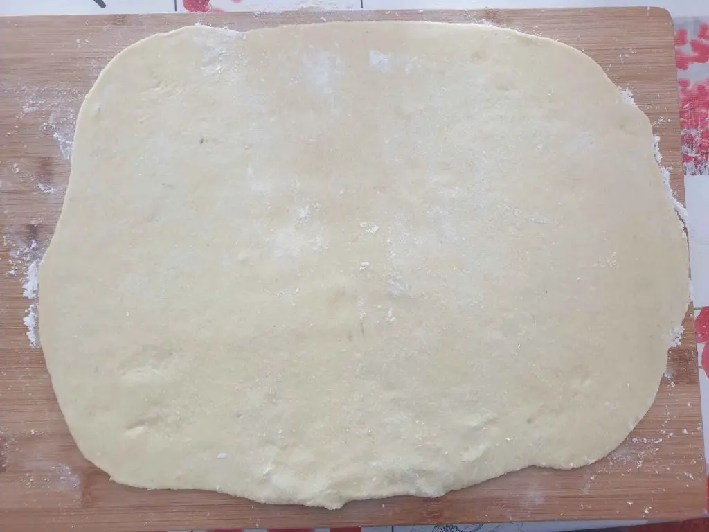 Rolled out potato dough for lard noodles