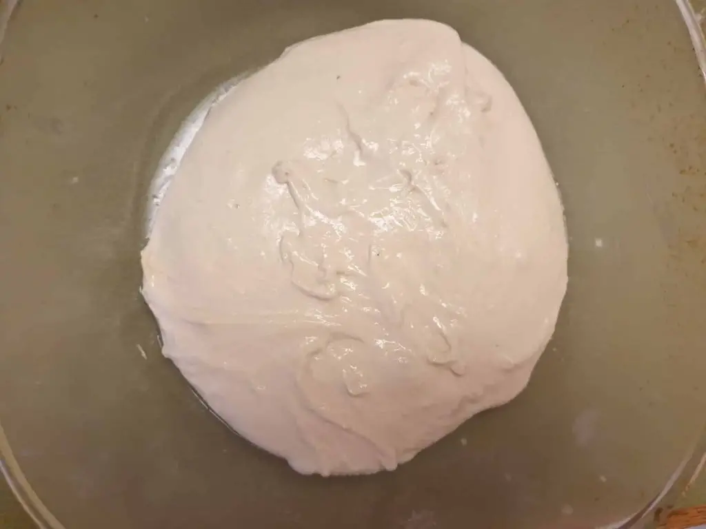 Soupy dough after mixing (80% hydration)