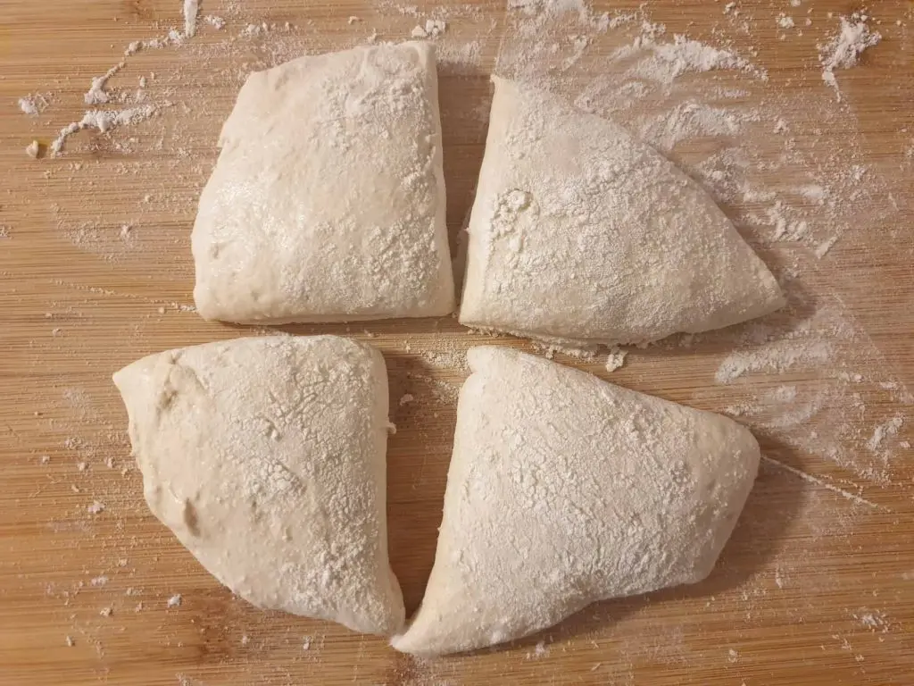 Dividing the dough into 4 pieces