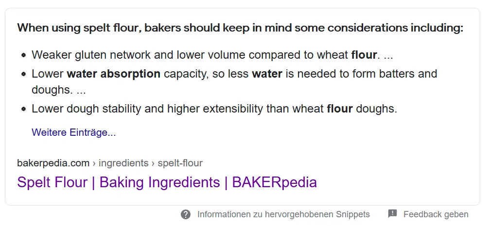 Google search result for water absorption of spelt flour