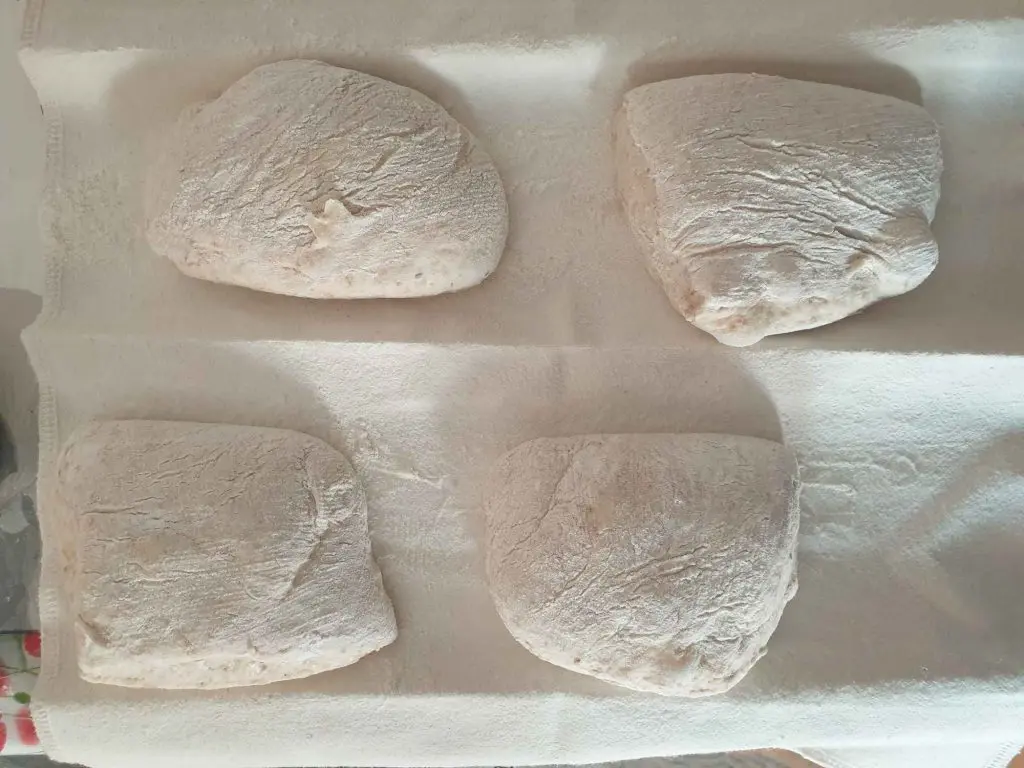 Proofing the whole grain ciabatta rolls