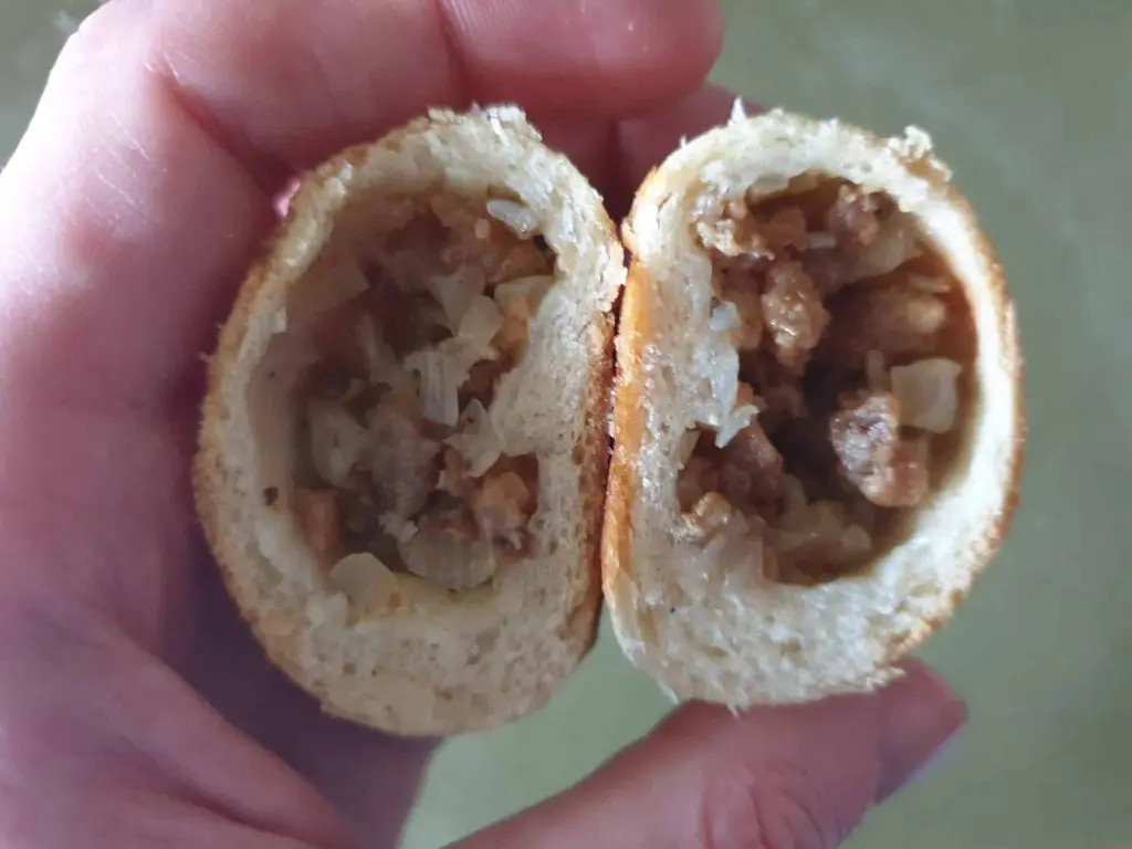 Latvian Pork Stuffed Buns cross-section
