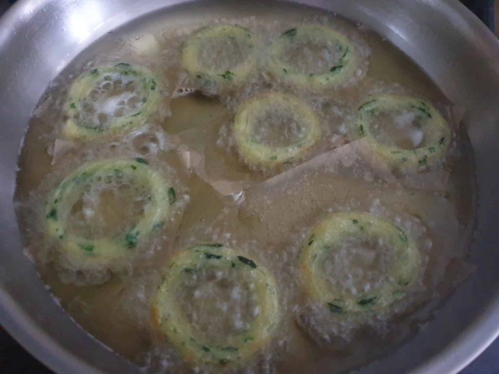 Frying the beignets in hot oil