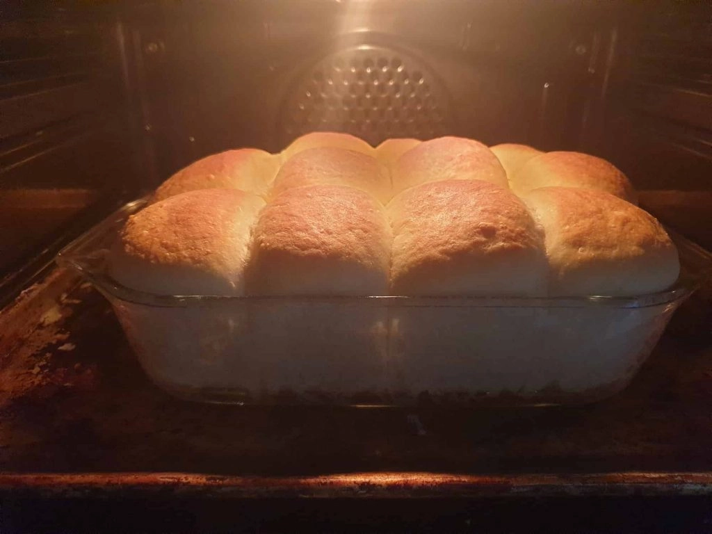 Baked bohemian yeast dumplings (buchteln) in the oven